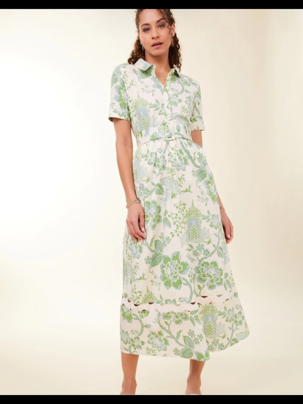Spartina 449 Maryam Ric Rac Midi Dress in Enclave Toile Surf Green NWT SZ L